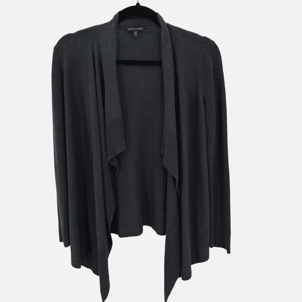 Eileen Fisher Womens XS Charcoal Open Front Cardigan Cotton/Viscose/Silk Blend